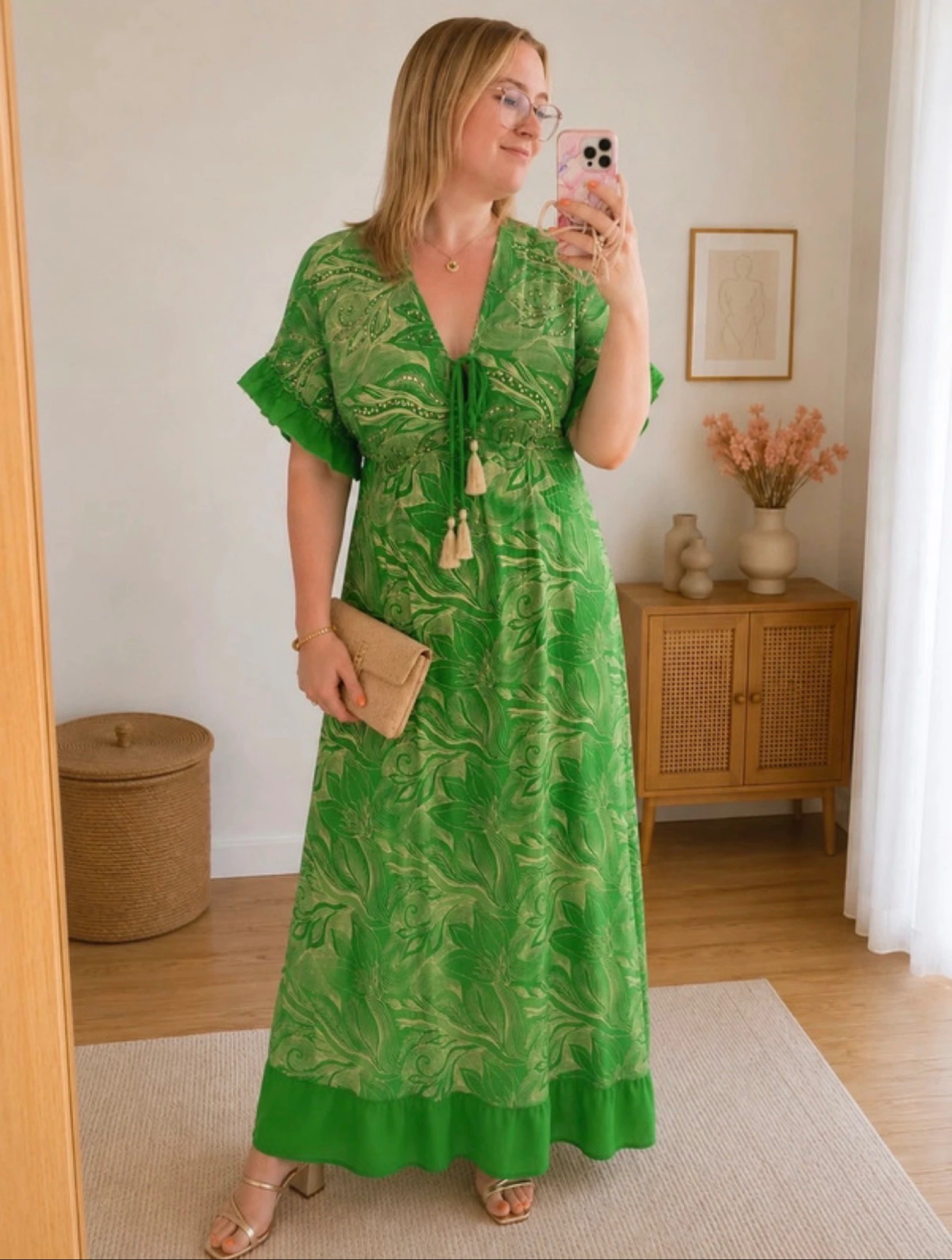 Neuf | Robe verte adaptable taille unique élastique manches légères été | taille unique